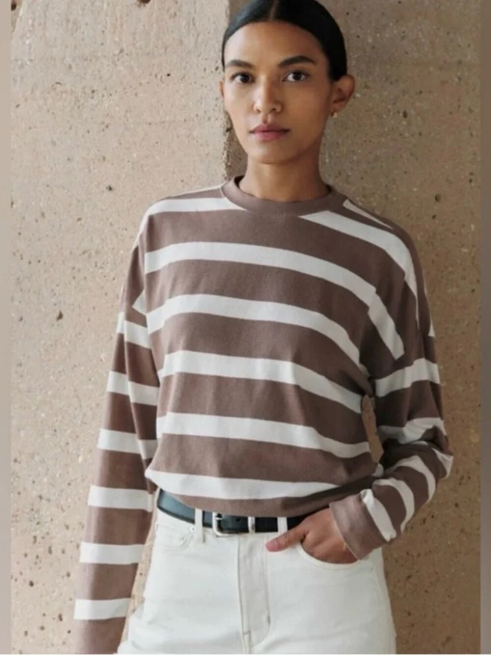 AYR The Early Mornings Tee Small Tan White Stripe Heavyweight Cotton Classic